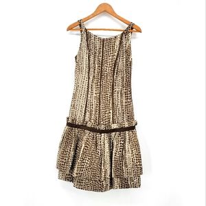 Designer Drop waist dress Melinda Eng silk cocktail dots 4 tan brown sleeveless
